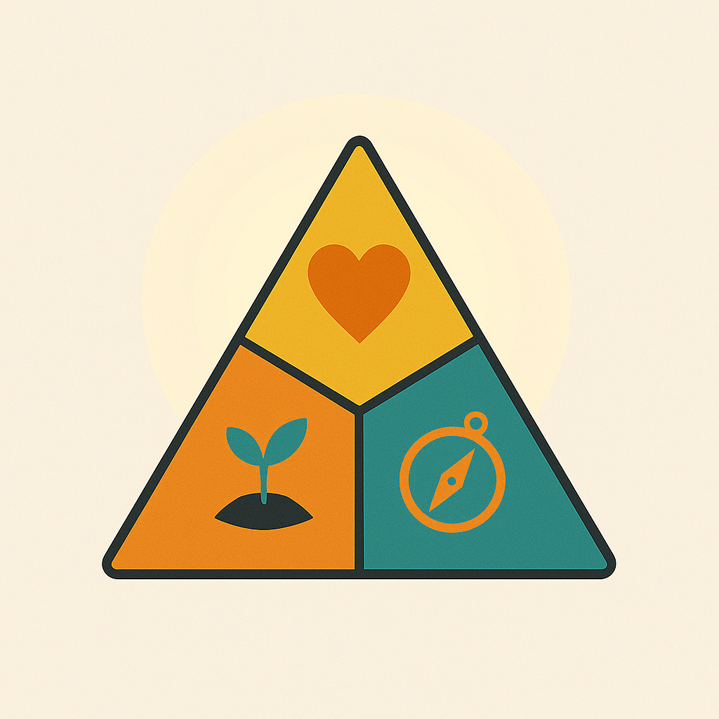 Three overlapping triangles in vibrant colors representing balance and dynamic tension
