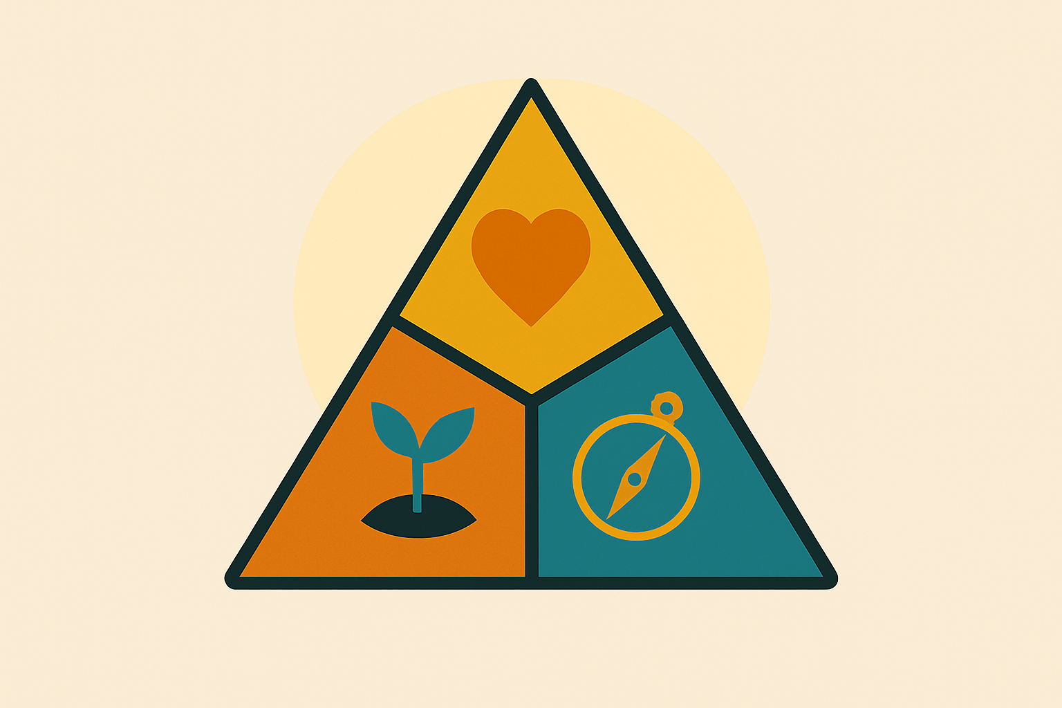 Three overlapping triangles in vibrant colors representing balance and dynamic tension